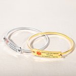 Personalized Engraved Star of Life Medical Symbol Emergency Alert ID Bangle Bracelet with Text Gift for Family Friend with Diabetic Allergy Autism