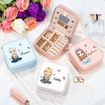 Personalised Multicolour Cartoon Women Girl Birth Flower Leather Jewellery Box with Name Portable Travel Accessories Birthday Christmas Gift for Women