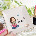 Plat à bijoux en céramique avec nom Personnalisé Personnage de dessin animé Bouquet de fleurs de naissance Anniversaire Fête de mariage Cadeau de mari