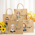 Sac en Toile de Jute Personnalisé avec Nom et Personnage Fleur de Naissance Cadeau Noël Anniversaire pour Femme Fille