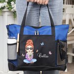 Personalisierte Cartoon-Figur Tragetasche mit Namen Geburtsblumenstrauß Reißverschluss Tote Bag Geburtstag Weihnachten Geschenk für Familie Freunde