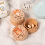 Personalizado de madera lindo dibujo animado perro gato diente caja con nombre grabado primer diente Keepsake nuevo bebé regalo para niño niña