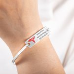 Personalized Engraved Star of Life Medical Symbol Emergency Alert ID Bangle Bracelet with Text Gift for Family Friend with Diabetic Allergy Autism
