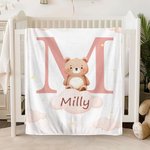 Couverture Personnalisée avec Initiale et Nom à Motif d'Animal Décoration de la Chambre Cadeau Anniversaire Noël pour Fille Garçon