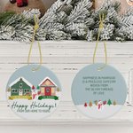 Personalised From Our Home To Yours Cabin Snowman Ceramic Ornament with 2 Family Names Christmas Tree Decor Gift for Neighbor Family