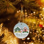 Personalised From Our Home To Yours Cabin Snowman Ceramic Ornament with 2 Family Names Christmas Tree Decor Gift for Neighbor Family