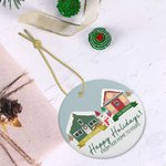 Personalised From Our Home To Yours Cabin Snowman Ceramic Ornament with 2 Family Names Christmas Tree Decor Gift for Neighbor Family