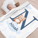 Couverture Personnalisée avec Initiale et Nom à Motif d'Animal Décoration de la Chambre Cadeau Anniversaire Noël pour Fille Garçon