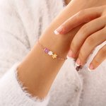 Bracelet de Fleurs de Naissance en Émail Métal Personnalisé avec Nom Réglable Cadeau d'Anniversaire pour Maman et Grand-Mère
