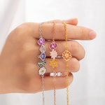 Bracelet de Fleurs de Naissance en Émail Métal Personnalisé avec Nom Réglable Cadeau d'Anniversaire pour Maman et Grand-Mère