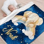 Personalized Cute Starry Night Elephant Soft Throw Blanket with Name Home Decor Birthday Gift for Kids