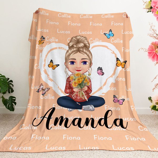Couverture Multicolore Personnalisée avec Motif Cœur Personnage de Dessin Animé et Nom Décoration Maison Cadeau Noël pour Femme