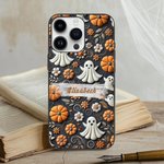 Personalisierte 3D Relief Effekt Geist Kürbis Blume Spinne Web Telefon Fall für iPhone mit Namen Halloween Geschenk für Familie Freund