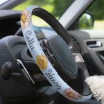Personalized Watercolor Birth Flower Non-slip Elastic Car Steering Wheel Protective Cover with 1-3 Names Birthday Gift for Family Friend Car Owner
