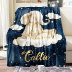 Personalized Cute Starry Night Elephant Soft Throw Blanket with Name Home Decor Birthday Gift for Kids
