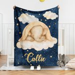 Personalized Cute Starry Night Elephant Soft Throw Blanket with Name Home Decor Birthday Gift for Kids