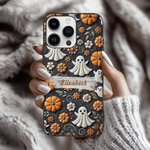 Personalisierte 3D Relief Effekt Geist Kürbis Blume Spinne Web Telefon Fall für iPhone mit Namen Halloween Geschenk für Familie Freund