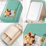 Personalized Cute Floral Highland Cow Jewelry Box with Name and LED Three-color Adjustable Makeup Mirror Birthday Gift for Women Highland Cow Lovers