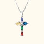 Personalized Mobius Infinite Cross Necklace with 5 Birthstones Minimalist Christian Jewelry Birthday Baptism Christmas Gift for Women