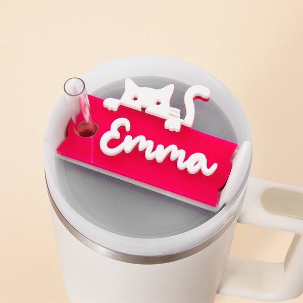 Personnalisé Curious Peeping Cat Glitter Acrylic Tumbler Name Plate Tag Cute Accessories for Stanley Birthday Gift for Cat Mom Pet Owner