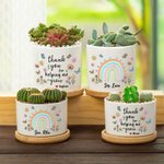 Vaso per Piante Personalizzato con Nome in Ceramica e Base in Bambù Regalo di Apprezzamento per Amanti delle Farfalle Arcobaleno