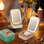 Personalized Cute Floral Highland Cow Jewelry Box with Name and LED Three-color Adjustable Makeup Mirror Birthday Gift for Women Highland Cow Lovers