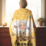 Personalised Multicolour Heart Cartoon Mom Grandma Birth Flower Bouquet Throw Blanket with Name Home Decor Birthday Christmas Gift for Women