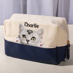 Trousse de toilette personnalisée avec nom et patte, grande capacité, usage quotidien, cadeau d'anniversaire pour les amoureux des chats.