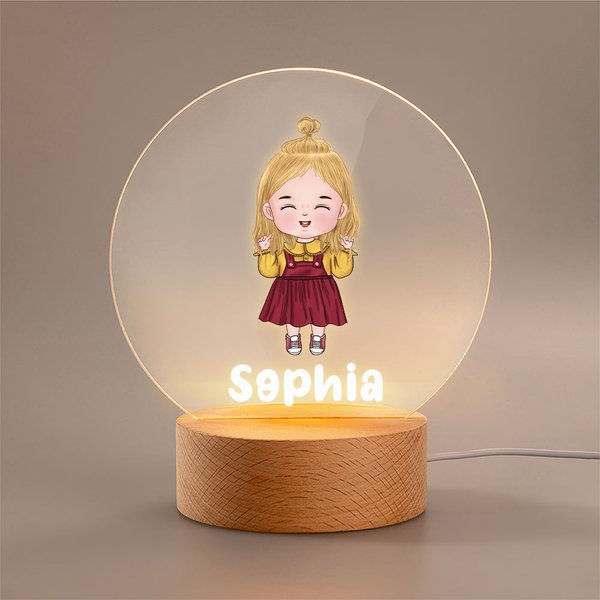 Luce notturna a LED in acrilico con base in legno e nome, decorazione per la casa, Baby Shower, regalo di compleanno per bambini.