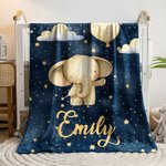 Personalized Cute Starry Night Elephant Soft Throw Blanket with Name Home Decor Birthday Gift for Kids