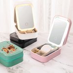 Personalized Cute Floral Highland Cow Jewelry Box with Name and LED Three-color Adjustable Makeup Mirror Birthday Gift for Women Highland Cow Lovers