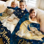 Personalized Cute Starry Night Elephant Soft Throw Blanket with Name Home Decor Birthday Gift for Kids