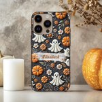 Personalisierte 3D Relief Effekt Geist Kürbis Blume Spinne Web Telefon Fall für iPhone mit Namen Halloween Geschenk für Familie Freund