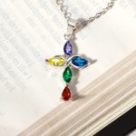 Personalized Mobius Infinite Cross Necklace with 5 Birthstones Minimalist Christian Jewelry Birthday Baptism Christmas Gift for Women