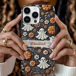 Personalisierte 3D Relief Effekt Geist Kürbis Blume Spinne Web Telefon Fall für iPhone mit Namen Halloween Geschenk für Familie Freund