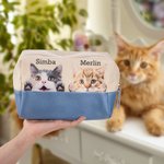 Trousse de toilette personnalisée avec nom et patte, grande capacité, usage quotidien, cadeau d'anniversaire pour les amoureux des chats.