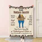 Thank You My Badass Bestie - Personalised Cartoon Sisters Leopard Print Throw Blanket Birthday Gift