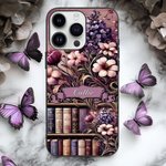 Personalised Vintage Oil Painting Style Floral Bookshelf Slim Phone Case for iPhone with Name Birthday Gift for Book Lovers Women