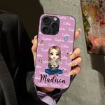 Personalised Multicolor Butterfly Cute Character Phone Case for iPhone with Birth Flowers and Names Birthday Christmas Gift for Women