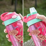 Personalised Birth Flower Name 16 oz Kid Water Bottle with Silicone Straw and Handle Birthday Back to School Gift for Boys Girls