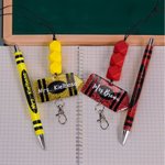 Personalized Multicolour Glitter Crayon Design Pen Lanyard Keychain Set with Name Back to School Teacher's Day Gift for Teacher