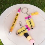 Personalized Multicolour Glitter Crayon Design Pen Lanyard Keychain Set with Name Back to School Teacher's Day Gift for Teacher