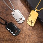 Personalised Cross Bible Verse Men's Necklace with Birthstone and Engraved Name Faith Jewellery First Communion Baptism Gift for Christian
