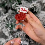 Personalizzato Arco Natale Badge Reel con ricamo Nome Ufficio Accessori Regalo di Natale per infermiera insegnante collega