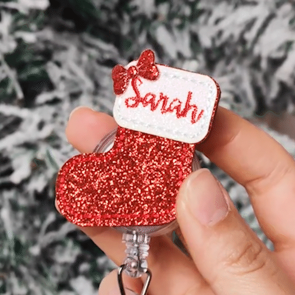 Personalizzato Arco Natale Badge Reel con ricamo Nome Ufficio Accessori Regalo di Natale per infermiera insegnante collega