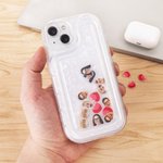 Gepersonaliseerd Shell-patroon Grappig Shaker Assembleerbaar Telefoonhoesje met Gezichtsfoto en Hart Schudbedeltjes voor iPhone Verjaardagsgeschenk voor Familie Vrienden