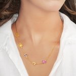 Personalized Dainty 1-8 Colorful Birth Flower Sideway Necklace Family Jewelry Birthday Anniversary Gift for Women