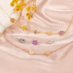 Personalized Dainty 1-8 Colorful Birth Flower Sideway Necklace Family Jewelry Birthday Anniversary Gift for Women