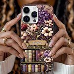 Personalised Vintage Oil Painting Style Floral Bookshelf Slim Phone Case for iPhone with Name Birthday Gift for Book Lovers Women