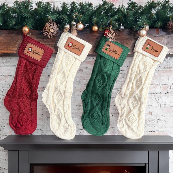Personalizzato personaggio dei cartoni animati Patch in pelle appendere calza di Natale con nome Natale Home Decor regalo per la famiglia